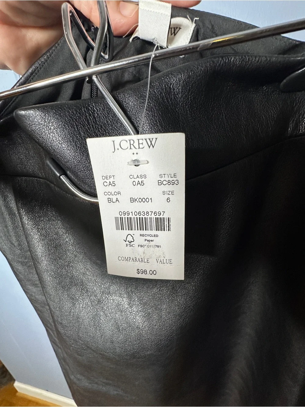 J Crew Women's Black Faux Leather A-Line Skirt size 6